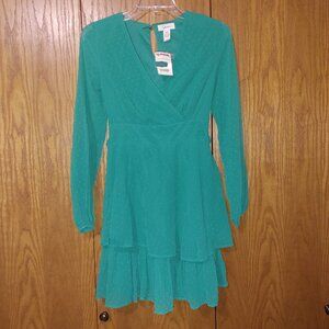 Jopna Long Sleeve Textured Dress with Ruffles - Beautiful Green Color